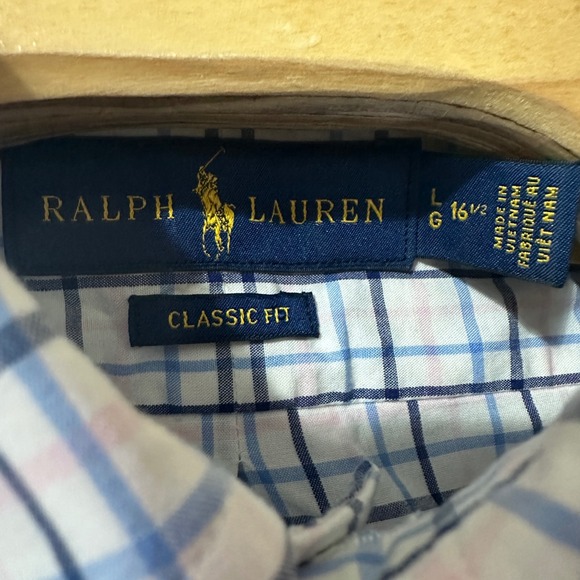 Ralph Lauren Classic Fit Button Down Shirt Long Sleeve Blue Plaid Men Large/16.5 - Picture 4 of 5